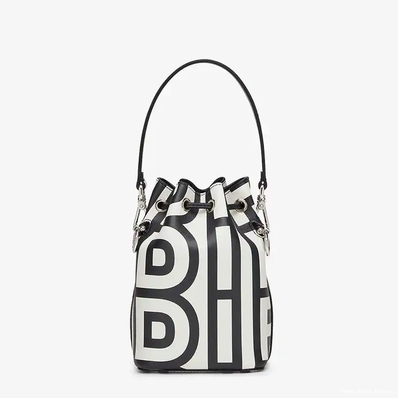 Affordable HOT Fendi Capsule White Mini Roma Mon In Leather Tresor Black Bucket Fendi Bag 0602